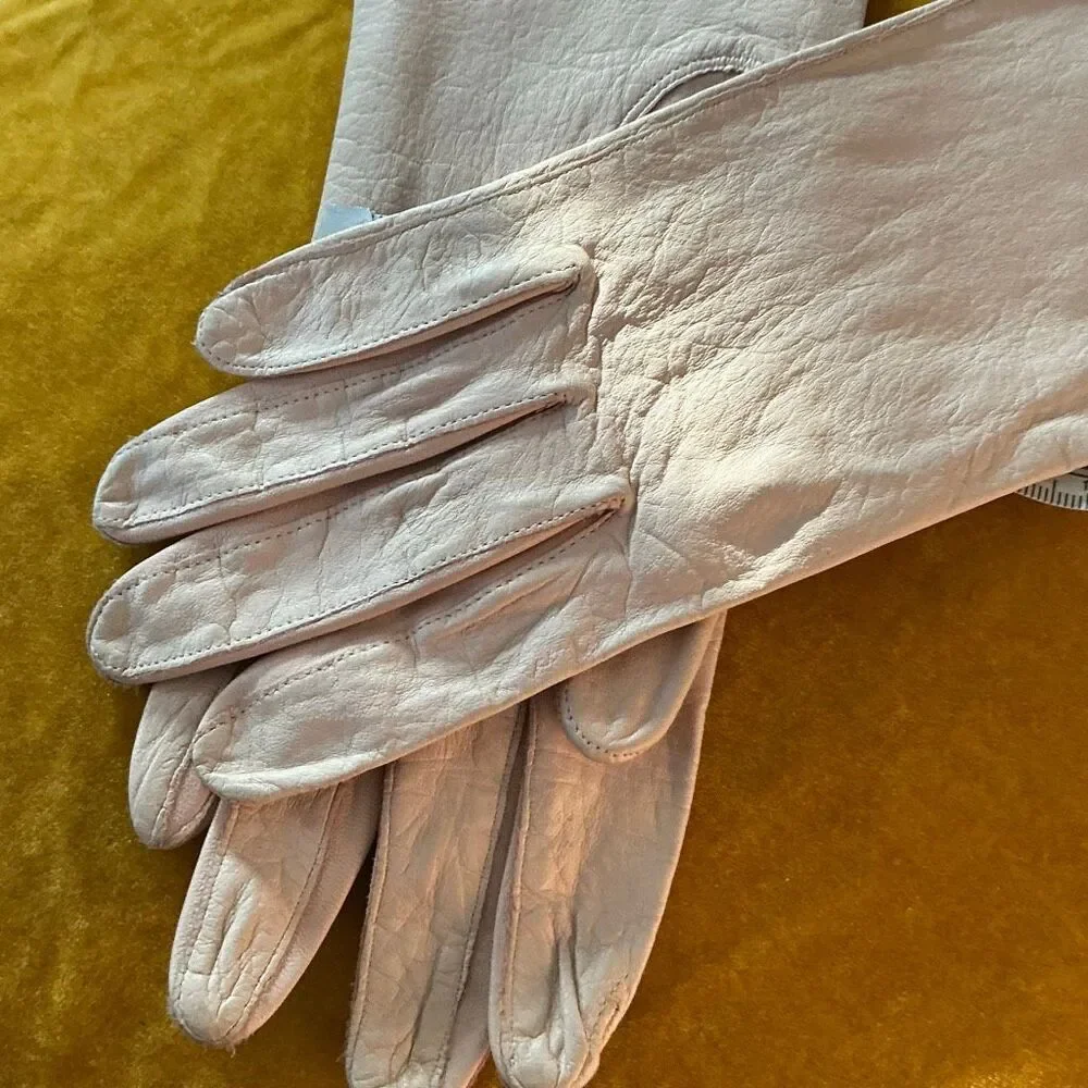 Vintage 1950s Kid Leather Gloves Women’s Size 7 Pink Blue‎ Stamp 10” Long
